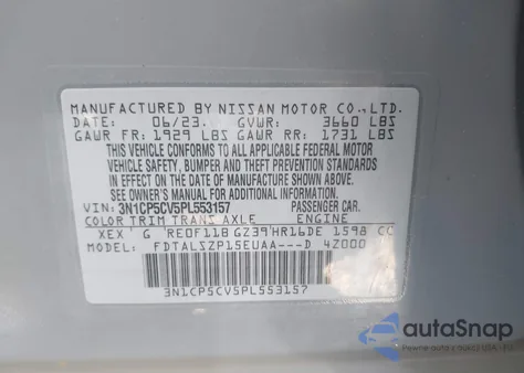 2023 Nissan Kicks Sv Xtronic Cvt from USA, damaged, VIN 3N1CP5CV5PL553157